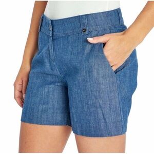 Isaac Mizrahi Blue Chambray High Rise Chino Shorts 14 Cotton Tailored Preppy